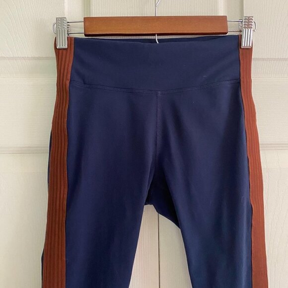 Athleta Women's Navy Track Tux Tight Brown Stripe Active Leggings Size XS Petite - Picture 5 of 10